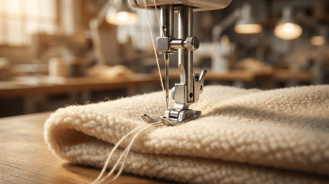 Hands carefully unpicking a seam on a vintage wool coat for upcycling